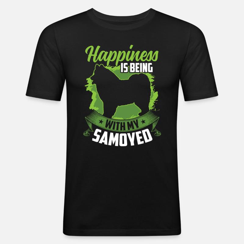 Samojede ist glücklich sein Samojedenspitz - Männer Slim Fit T-Shirt - Schwarz