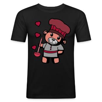 Chef amateur Art culinaire Teddy Bear Cook Soup Louche - T-shirt près du corps Homme - noir - Devant - Nik (191cm)