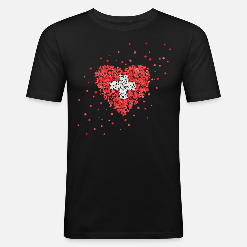 Schweiz Schweizerflagge Schweizerfahne Schweizer - Männer Slim Fit T-Shirt - Schwarz