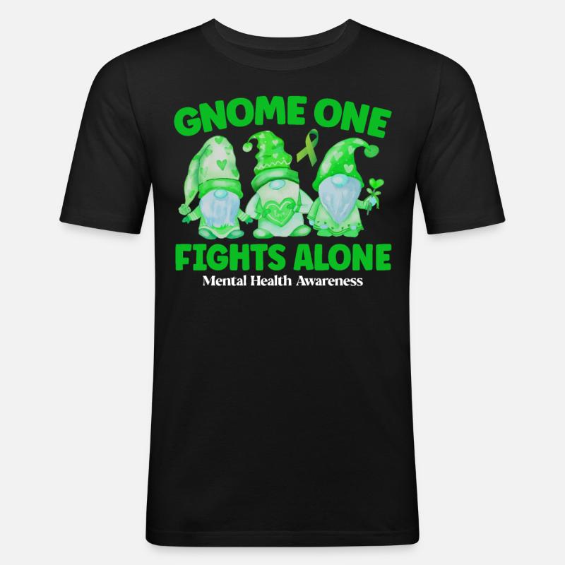 Gnome One Fights Alone - Männer Slim Fit T-Shirt - Schwarz