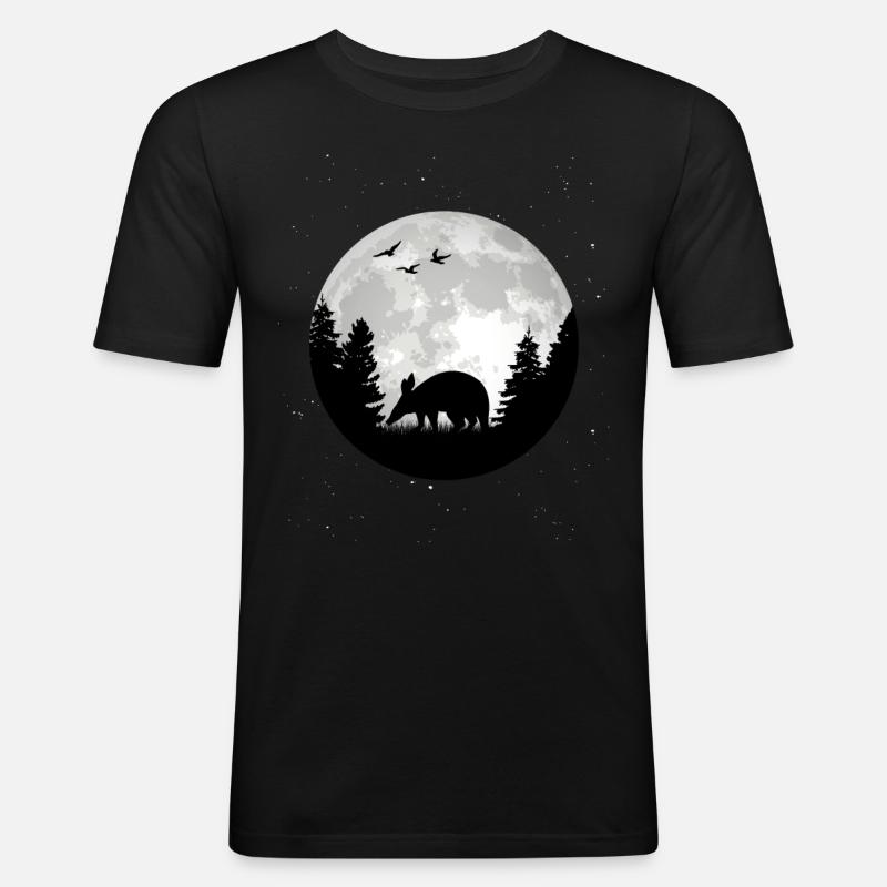 Erdferkel Mond - Männer Slim Fit T-Shirt - Schwarz
