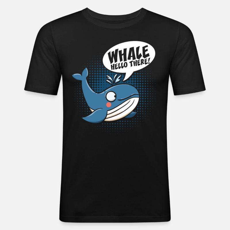 Whale Hello There - Männer Slim Fit T-Shirt - Schwarz