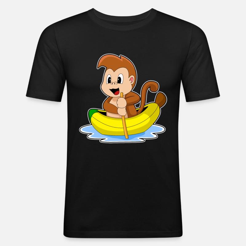 Affe Banane Boot - Männer Slim Fit T-Shirt - Schwarz