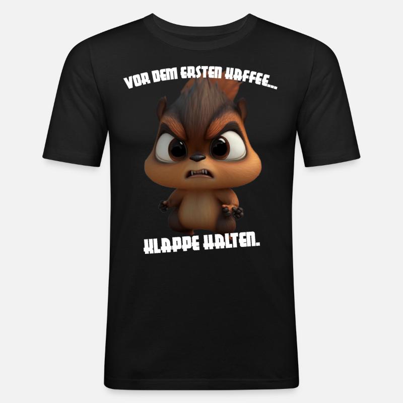 süßes Eichhörnchen mit Spruch Kaffee - Männer Slim Fit T-Shirt - Schwarz