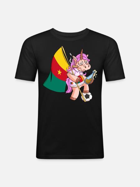 Party Einhorn Kamerun - Männer Slim Fit T-Shirt - Schwarz