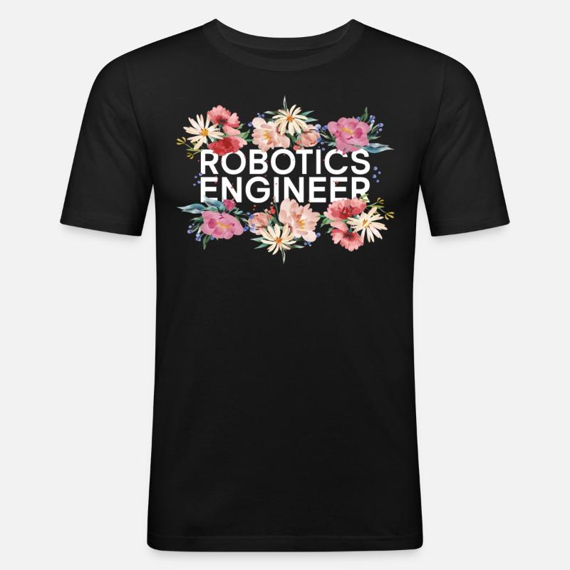 Robot Robotics Engineer Flower - Männer Slim Fit T-Shirt - Schwarz