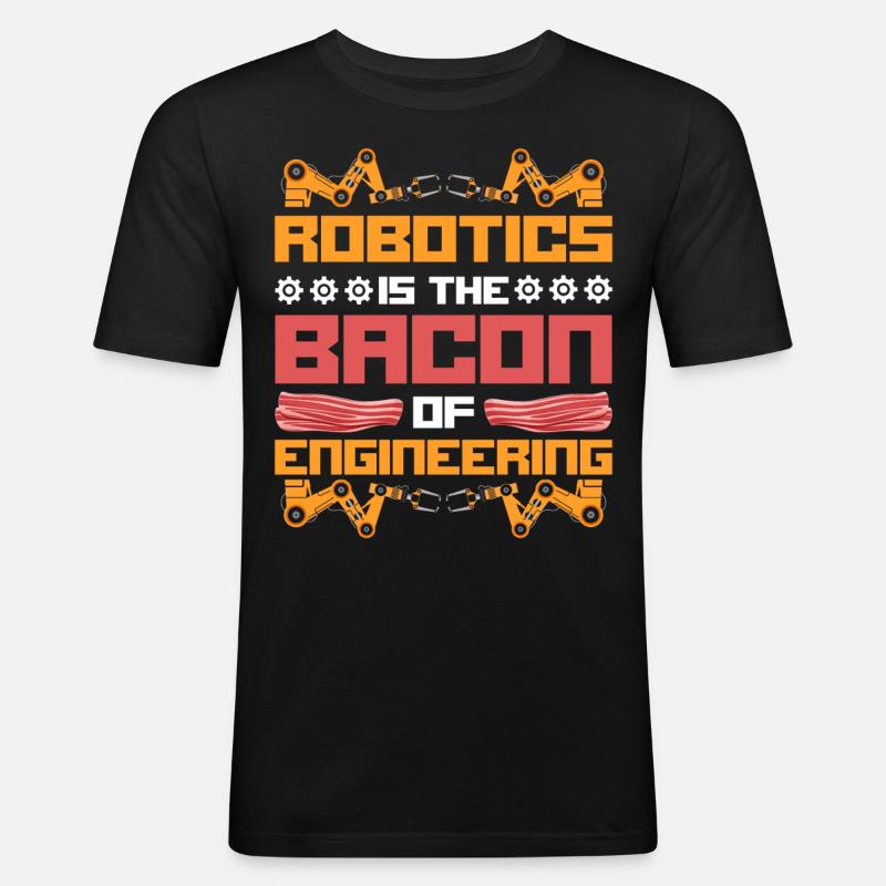 Robot Robotics Engineer Bacon - Männer Slim Fit T-Shirt - Schwarz