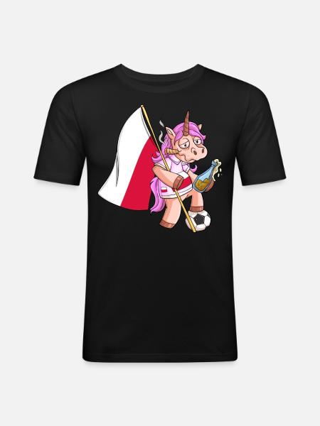 Polen Party Einhorn - Männer Slim Fit T-Shirt - Schwarz