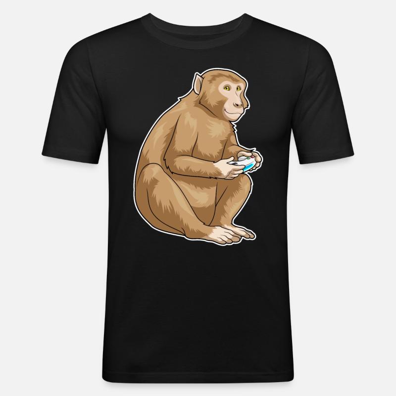 Affe Gamer Controller - Männer Slim Fit T-Shirt - Schwarz