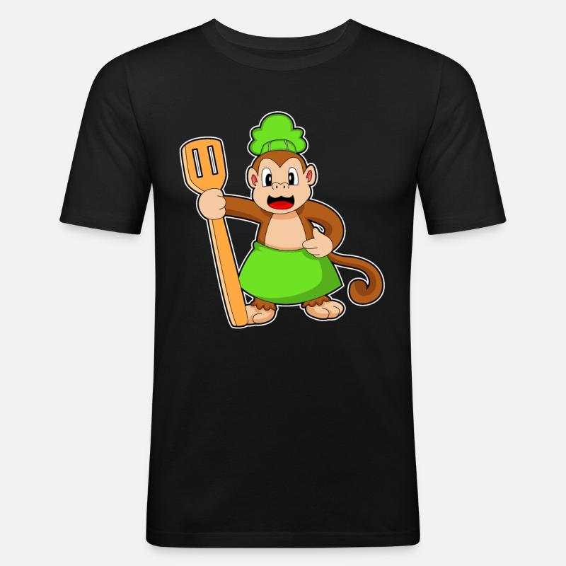 Monkey Cook Spatula - Men's Slim Fit T-Shirt - black
