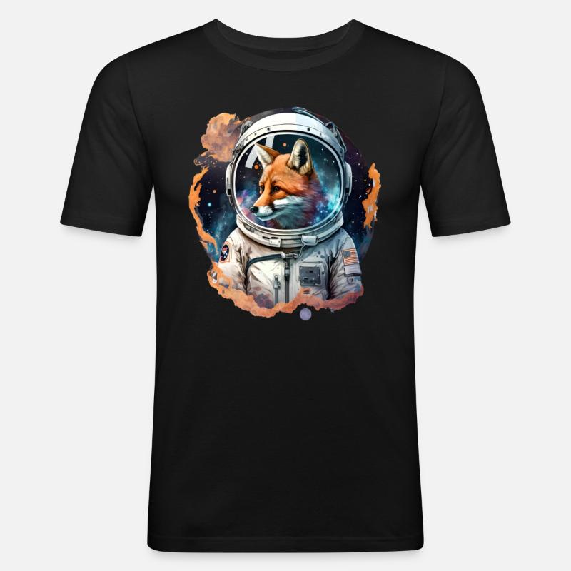 Astronaute Fox dans l’espace - T-shirt près du corps Homme - noir