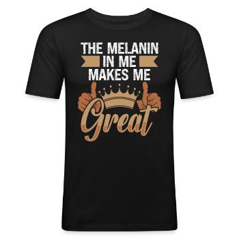 Mois de l’histoire des Noirs La mélanine me rend géniale - T-shirt près du corps Homme - noir - Devant - Nik (191cm)
