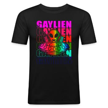 Gender Lesben, Schwule, Trans, Queer Regenbogen - Männer Slim Fit T-Shirt - Schwarz - Vorne - Nik (191cm)