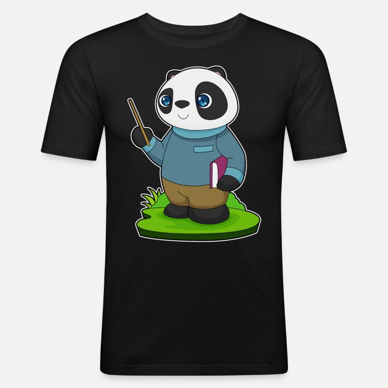 Panda Lehrer Pointer - Männer Slim Fit T-Shirt - Schwarz