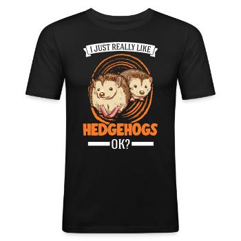 I just like hedgehogs - Men's Slim Fit T-Shirt - black - Front - Nik (191cm)