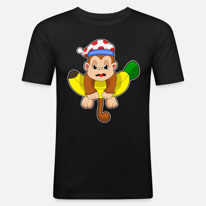 Monkey Sleeping Night Hat - Men's Slim Fit T-Shirt - black