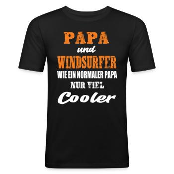 Papa und Windsurfer Windsurfen Wassersport - Männer Slim Fit T-Shirt - Schwarz - Vorne - Nik (191cm)