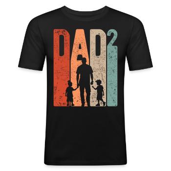 Dad Hoch 2 Papa Hoch 2 Kinder Zwei Jungen Retro - Männer Slim Fit T-Shirt - Schwarz - Vorne - Nik (191cm)