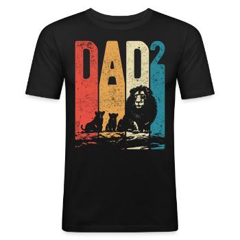 Dad Hoch 2 Papa Hoch 2 Kinder Zweifacher Papa Löwe - Männer Slim Fit T-Shirt - Schwarz - Vorne - Nik (191cm)