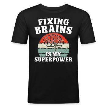 Chirurgien du cerveau réparant les cerveaux Chirurgie de superpuissance - T-shirt près du corps Homme - noir - Devant - Nik (191cm)