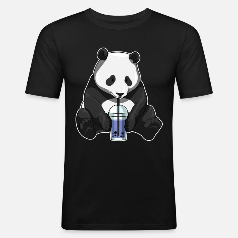 Panda Bubble Tea - Männer Slim Fit T-Shirt - Schwarz