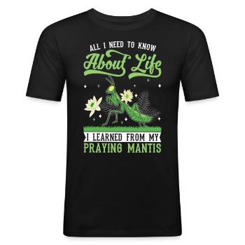 Gottesanbeterin Mantis Fangschrecke - Männer Slim Fit T-Shirt - Schwarz - Vorne - Nik (191cm)