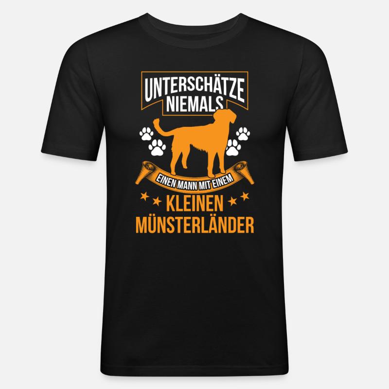 Mann mit Kleiner Münsterländer - Männer Slim Fit T-Shirt - Schwarz