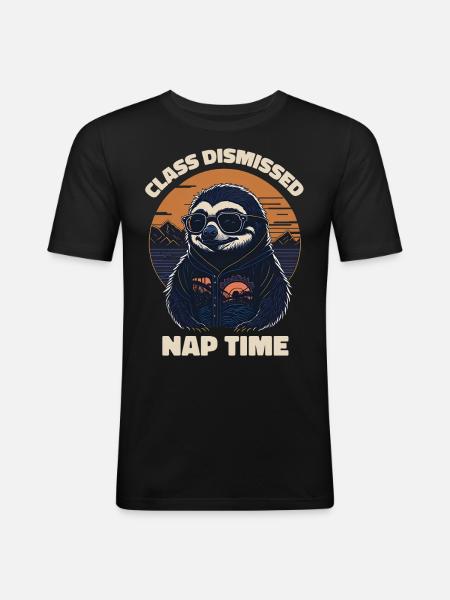Sloth Retro Teacher Class Dismissed Nap - Men's Slim Fit T-Shirt - black