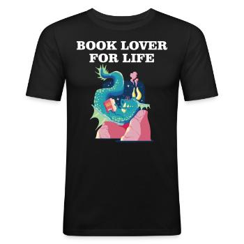 Book Lover for Life - T-shirt près du corps Homme - noir - Devant - Nik (191cm)