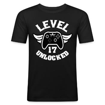Level 17 Unlocked 17 Geburtstag - Männer Slim Fit T-Shirt - Schwarz - Vorne - Nik (191cm)