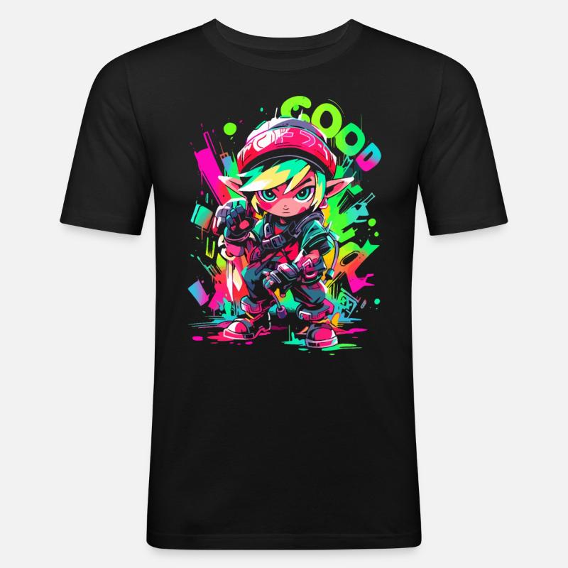 Cooles Gaming-Design Legendärer Waldjunge Graffiti - Männer Slim Fit T-Shirt - Schwarz