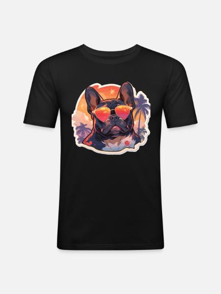 Französiche Bulldogge Palmen Strand Urlaub - Männer Slim Fit T-Shirt - Schwarz