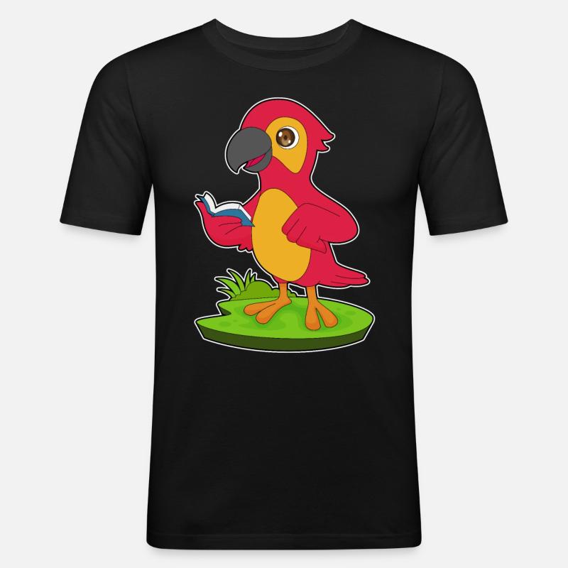 Papagei Buch - Männer Slim Fit T-Shirt - Schwarz