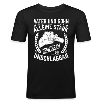 Vater und Sohn - Männer Slim Fit T-Shirt - Schwarz - Vorne - Nik (191cm)