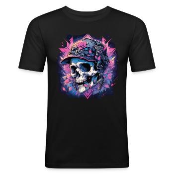 Totenkopf Skull Skulls Totenschädel Skelett - Männer Slim Fit T-Shirt - Schwarz - Vorne - Nik (191cm)
