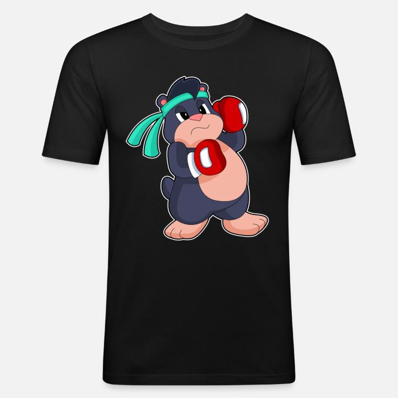 Maulwurf Boxer Boxhandschuhe - Männer Slim Fit T-Shirt - Schwarz