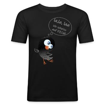 Lustiger Vogel la,laa ich scheiß auf Dich Spruch - Männer Slim Fit T-Shirt - Schwarz - Vorne - Nik (191cm)
