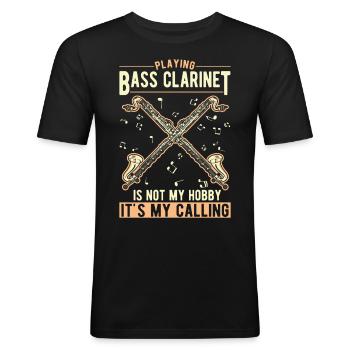 Clarinette basse Clarinettiste basse amateur - T-shirt près du corps Homme - noir - Devant - Nik (191cm)