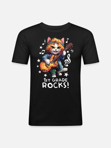 Back-to-school school enrollment cat kitten - Men's Slim Fit T-Shirt - black
