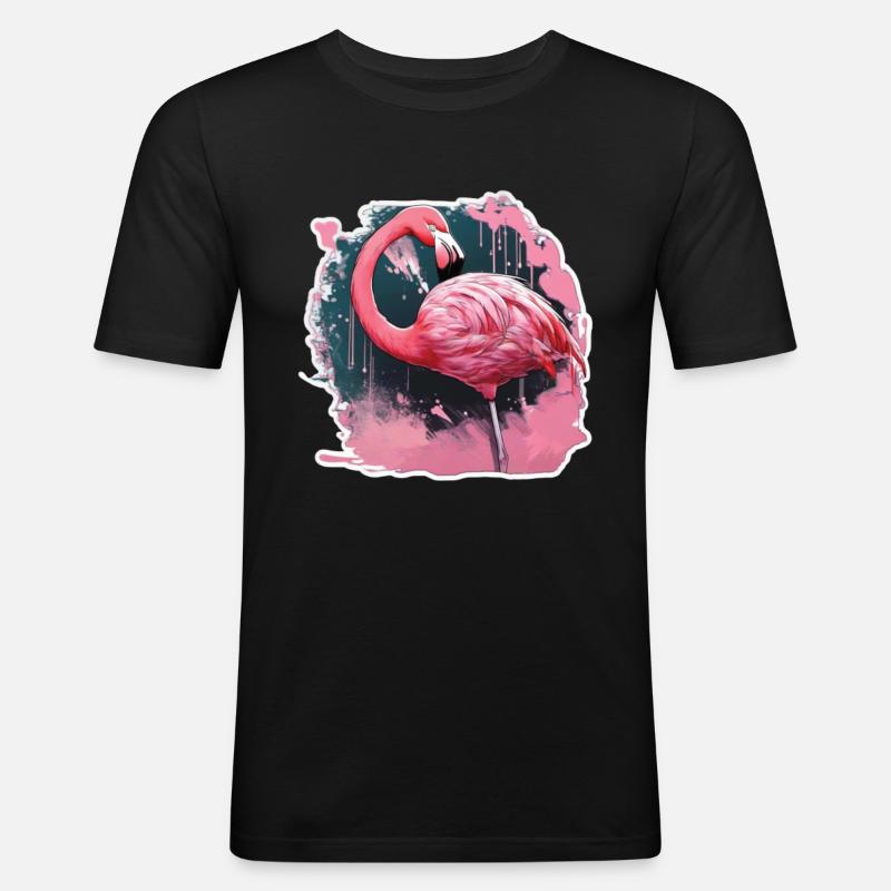 Flamingos - Männer Slim Fit T-Shirt - Schwarz