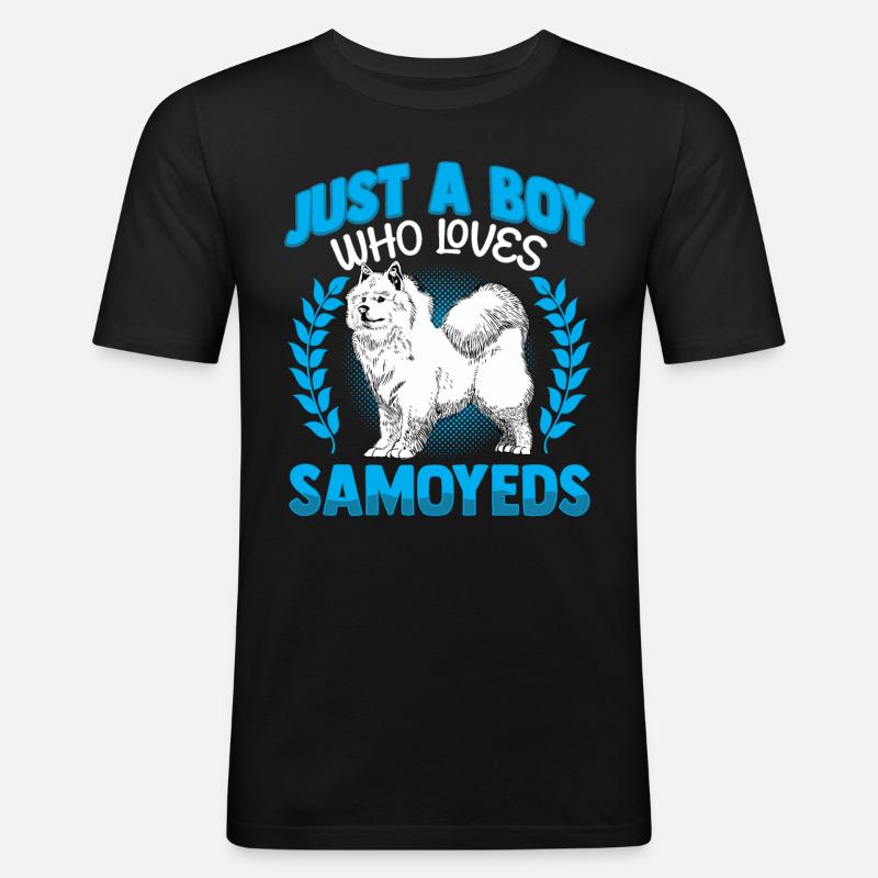 Junge der Samojede liebt Samojedenspitz - Männer Slim Fit T-Shirt - Schwarz