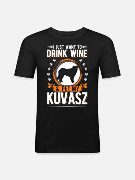 Kuvasz und Wein - Männer Slim Fit T-Shirt - Schwarz