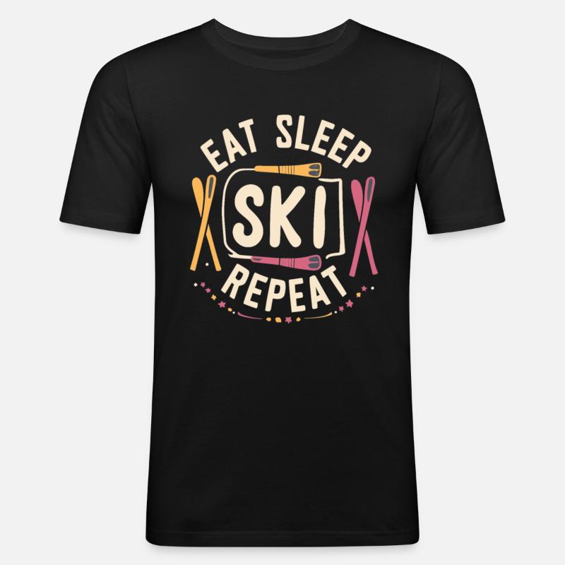 Eat Sleep Ski Repeat - Männer Slim Fit T-Shirt - Schwarz