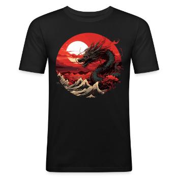 Japanese Dragon Print - Men's Slim Fit T-Shirt - black - Front - Nik (191cm)