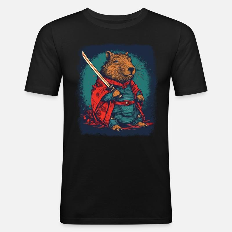 Capybara Samurai Capybara - Men's Slim Fit T-Shirt - black