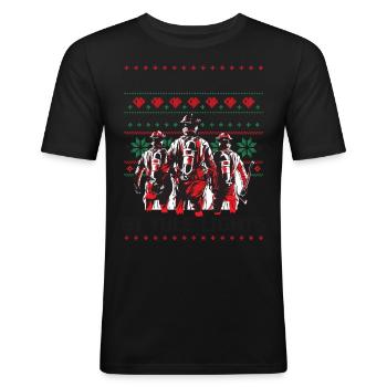 Bravoure à la lueur des lumières de Noël - feu - T-shirt près du corps Homme - noir - Devant - Nik (191cm)