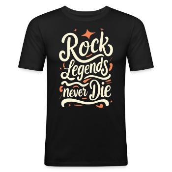 Les légendes du rock ne meurent jamais Rock N Roll Musik - T-shirt près du corps Homme - noir - Devant - Nik (191cm)