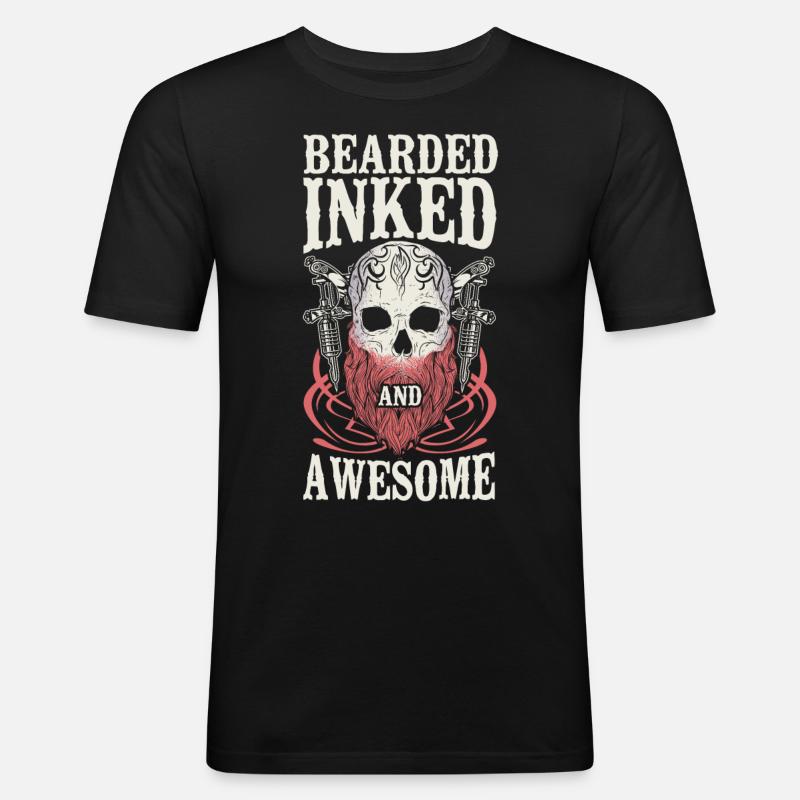 Beard Lover Bearded Man Tattoo - Männer Slim Fit T-Shirt - Schwarz