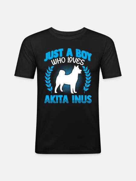 Boy who loves Akita Inu Shiba Inu - Men's Slim Fit T-Shirt - black