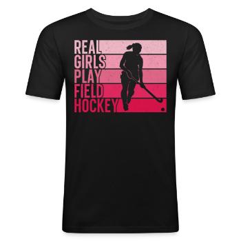 Terrain de jeu de hockey sur gazon pour filles - T-shirt près du corps Homme - noir - Devant - Nik (191cm)